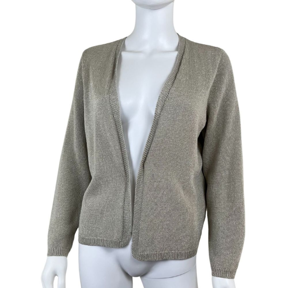 Eileen Fisher Women's Size S Beige Metallic Italian Cotton Knit Cardigan Sweater